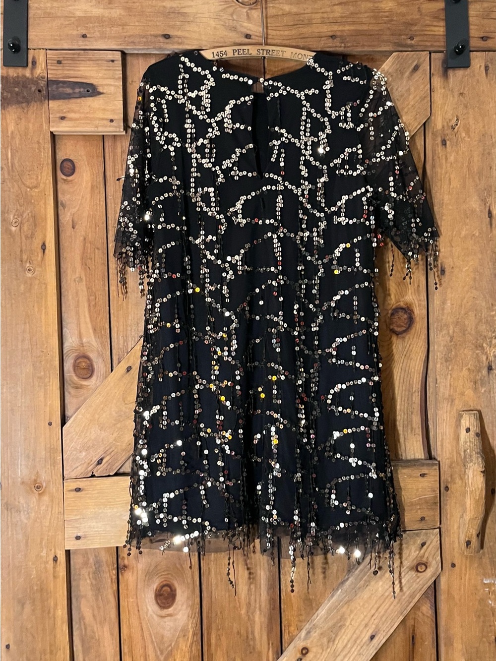 Zara Basic Collection Black Sequin Mesh Fringe Mini Dress M